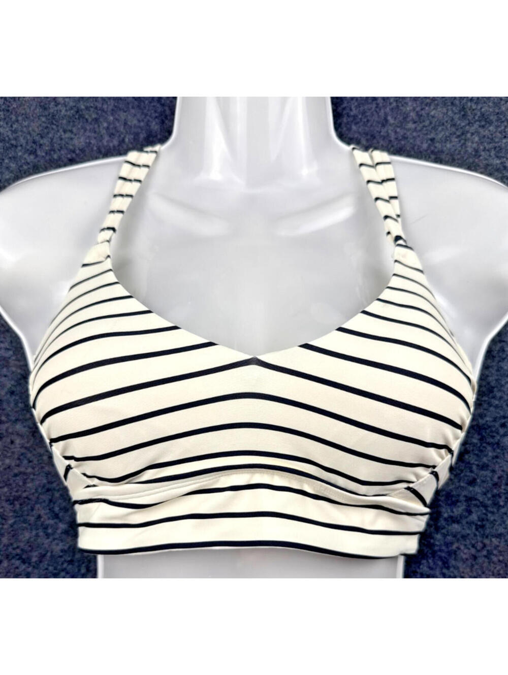 CALIA Women XS Strappy Back Bikini Swim Top Coastal Stripe Ivory NWT